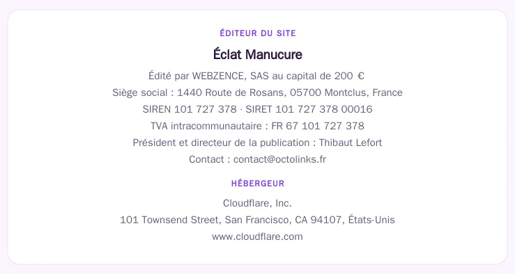 Coordonnées légales de l&rsquo;éditeur et de l&rsquo;hébergeur du site